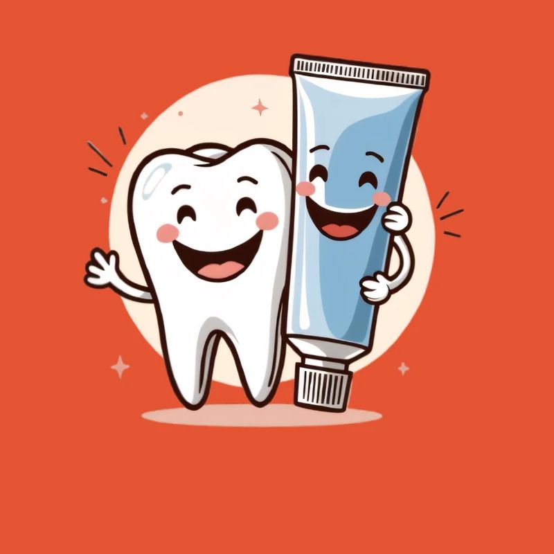 Smiling tooth with toothpaste