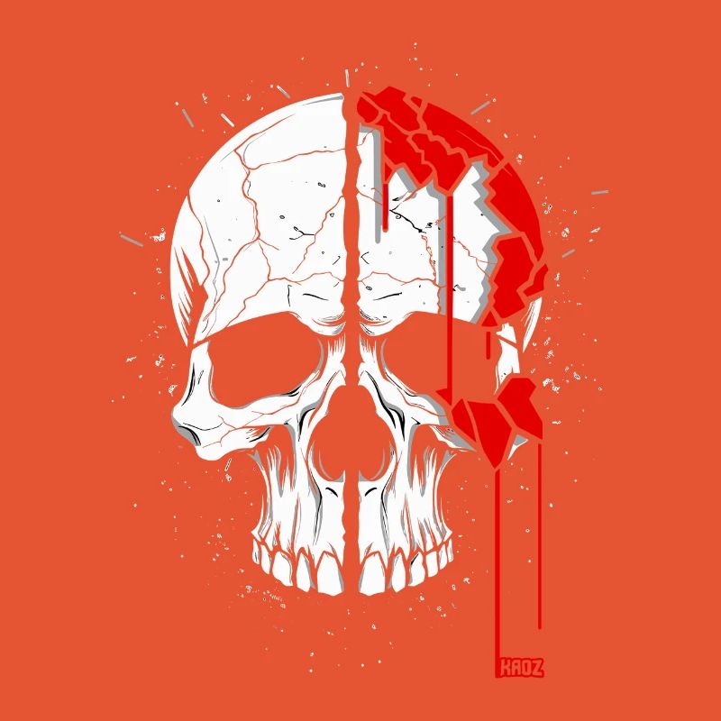 Split skull with red paint