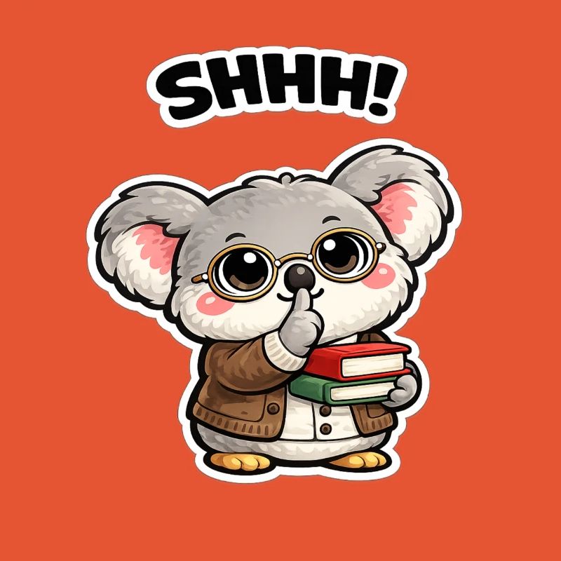 Silent koala with books