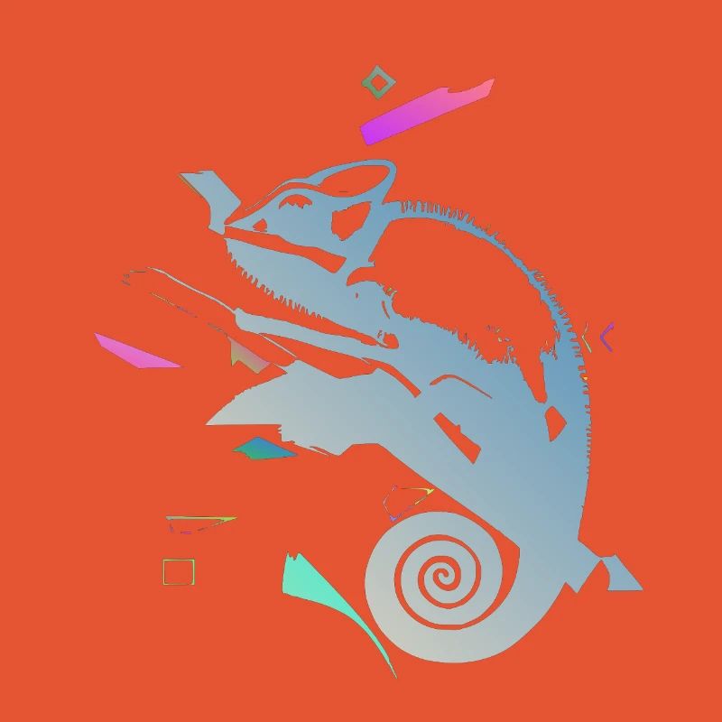 Caméléon en spirale dans un gradient néon