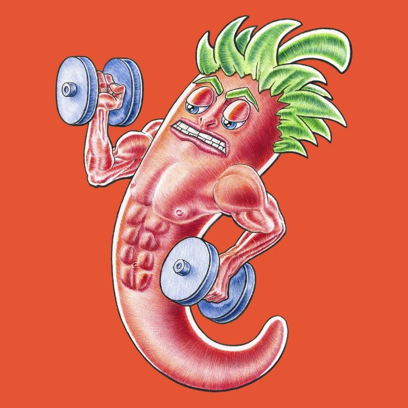 Muscular Chilli Cartoon Pepper Lifting Weights