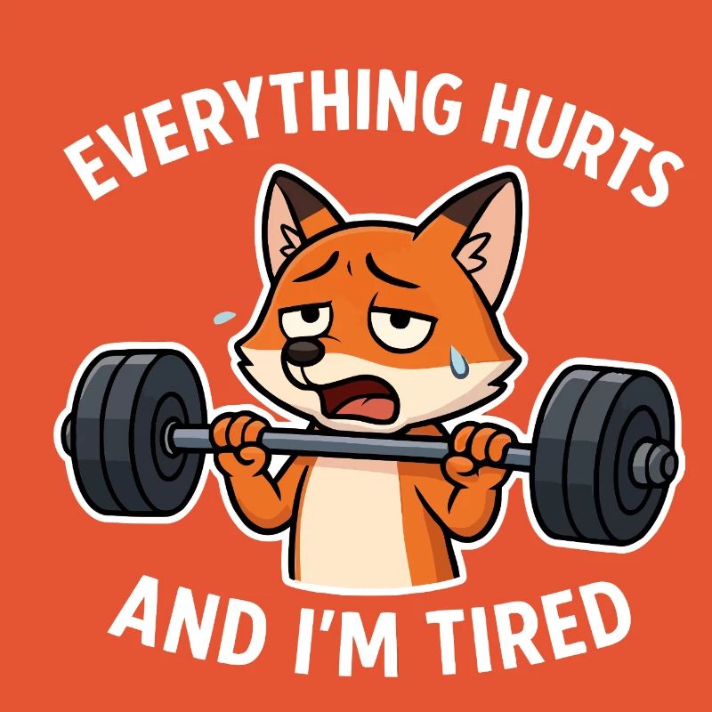 Exhausted Fox Lifting Weights Illustration