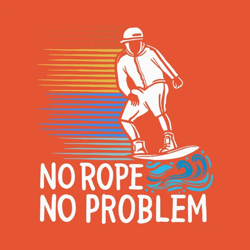 No Rope No Problem Wakesurfing Retro Sunset Design