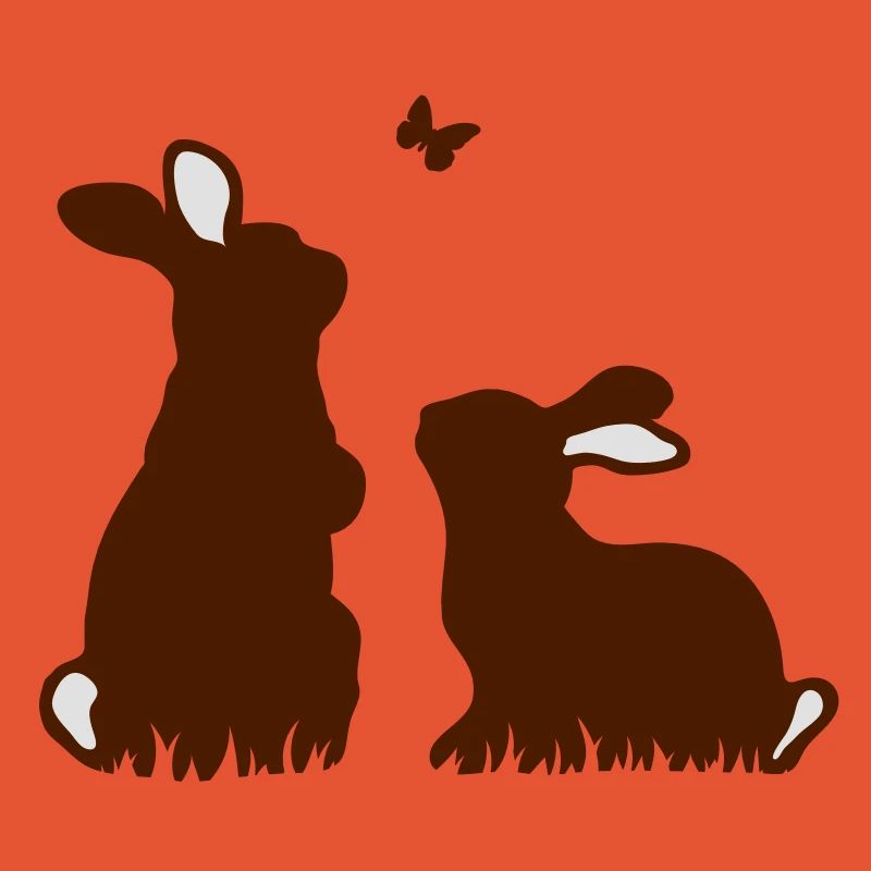Two rabbits watching a butterfly