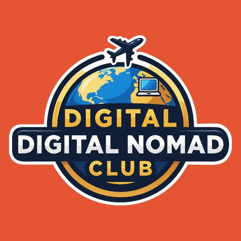 Digital Nomads Club Emblem Working Under Palm Trees