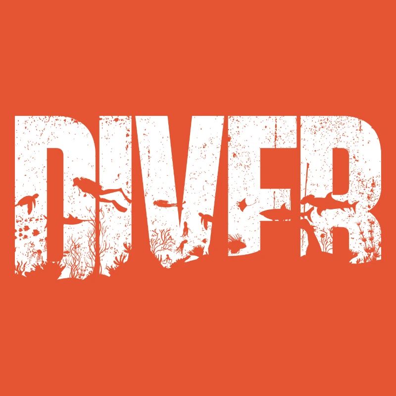 Diver Ocean Bird Silhouette Typography