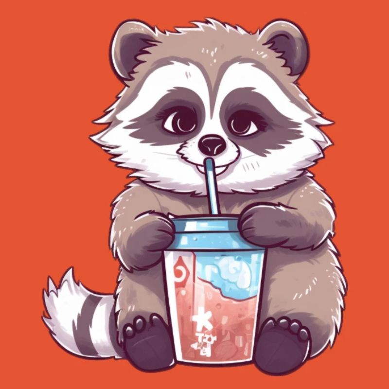 Waschbär mit Eiskaffee