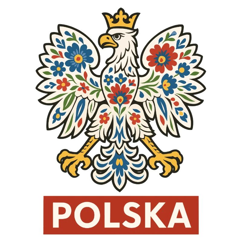 Polish White Eagle with Folk Floral Pattern