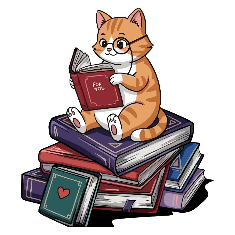 Bücherwurm-Katze Kätzchen liest Bücher Kunst