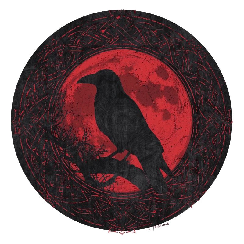 Night raven under red moon
