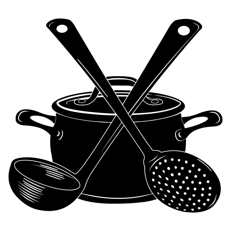 Pan soup spoon and slotted spoon dark