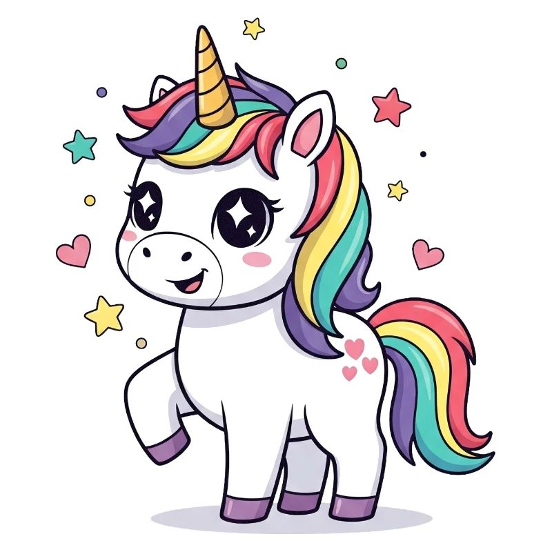 Verspieltes Einhorn mit Regenbogenmähne