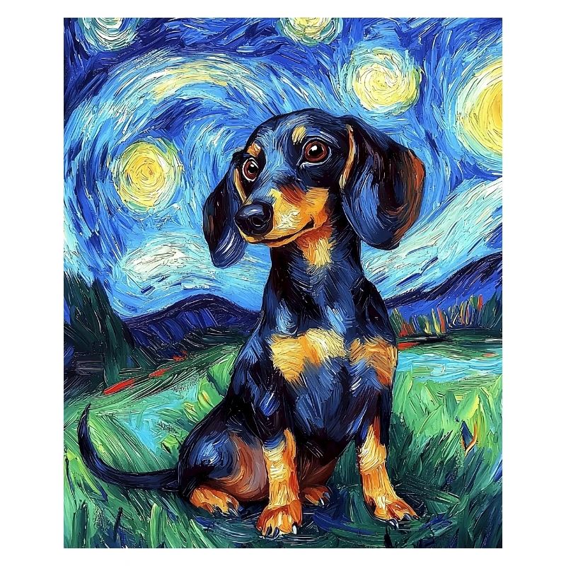 Dackel Hund Van Gogh Style Starry 
