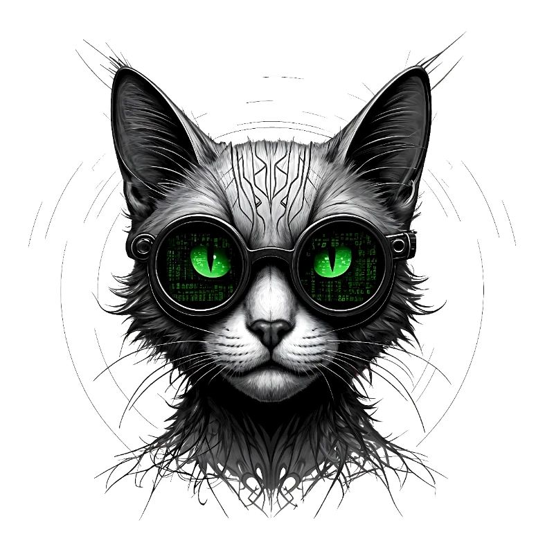 Chat geek codeur informatique au regard vert