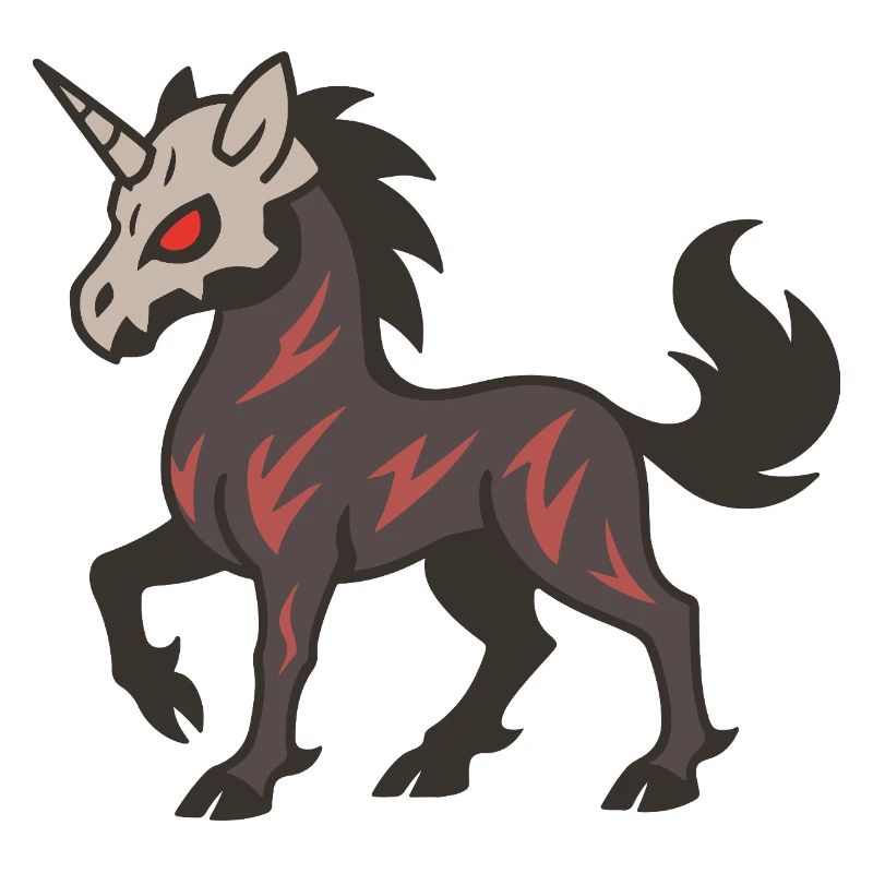 Totenkopfmasken-Dämonen-Einhorn mit roten Markierungen