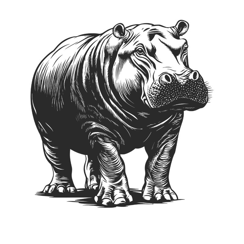 Hippo Line Style Noir & Blanc