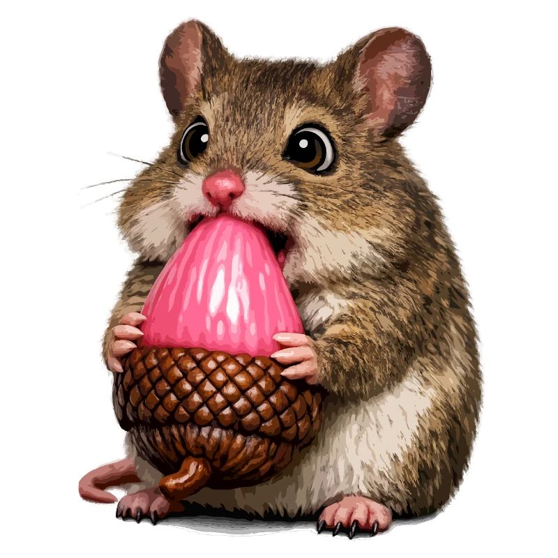 Holzmaus mit rosa Eichel