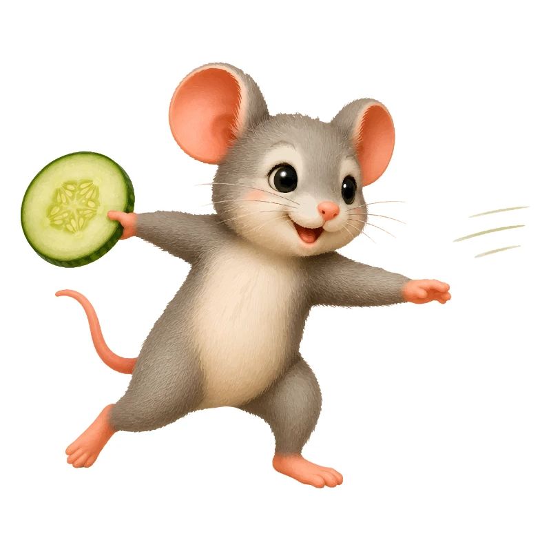 Souris Joyeuse avec Frisbee au concombre