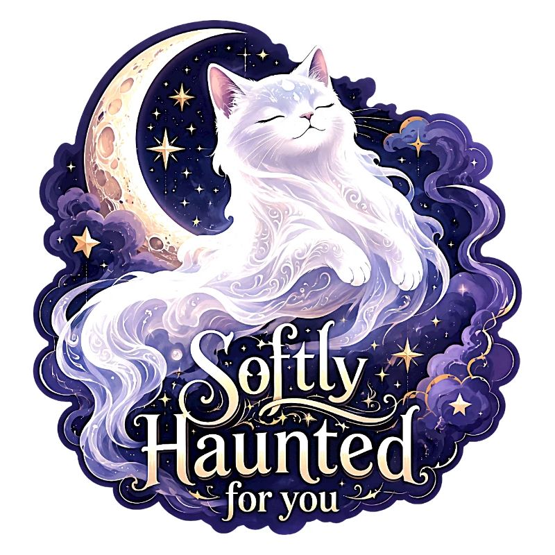 Softly Haunted White Moon Cat Gothic Celestial
