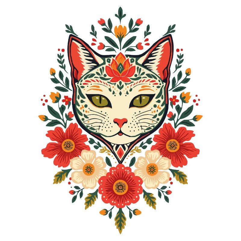 Chat fleur dans le style folklorice