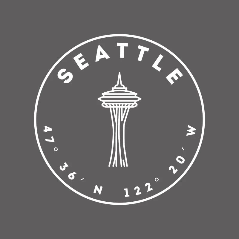 Seattle mit Space Needle und Koordinaten