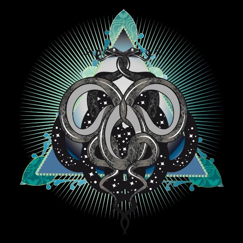 Mystical snake symbol with stars in triangle