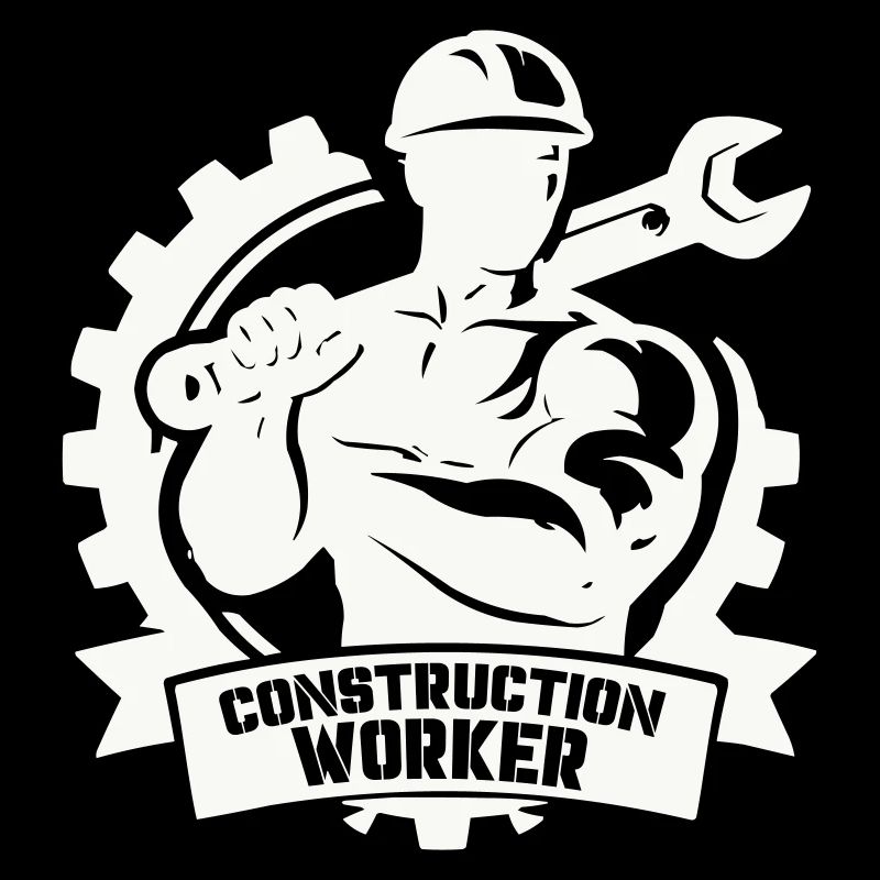 Strong construction worker with gears