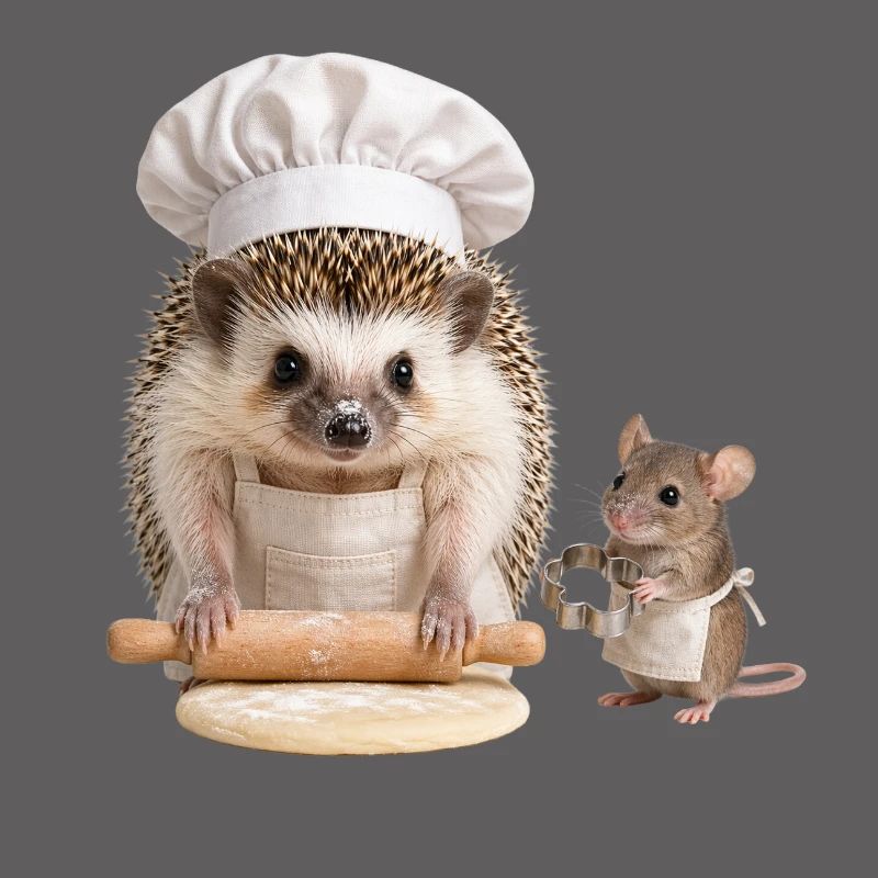 Hedgehog baker with mouse helper