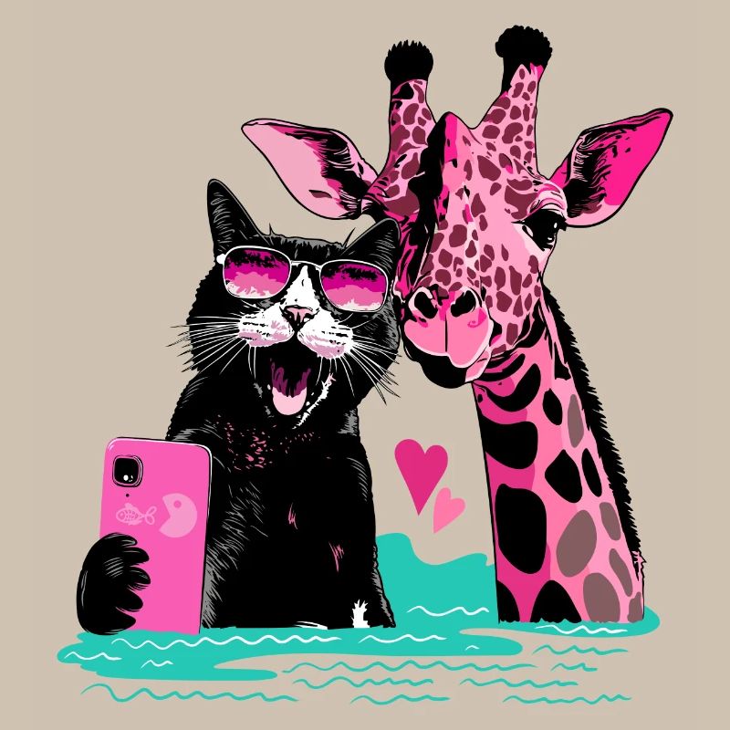 Good-Vibes Selfie mit Katze und Giraffe