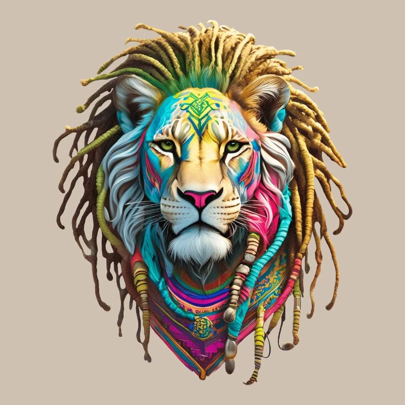 Bunte Afro Löwen und kunstvolle Dreadlocks