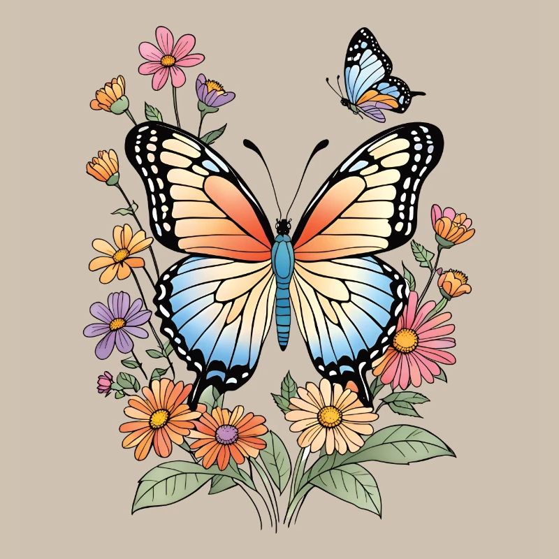 Papillon coloré dans une mer de fleurs