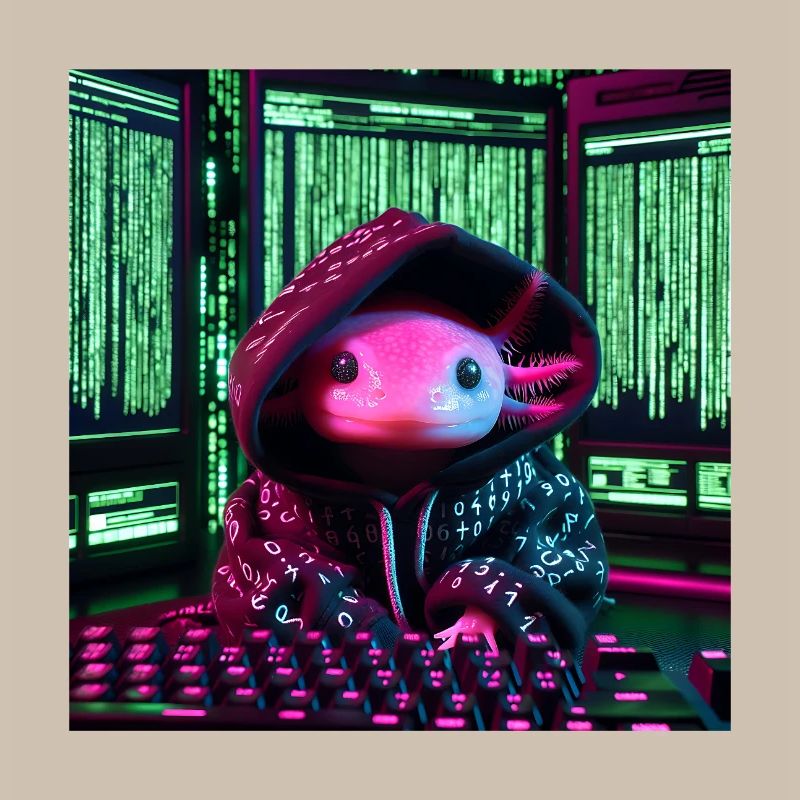 Cyber-Axolotl im digitalen Code-Look