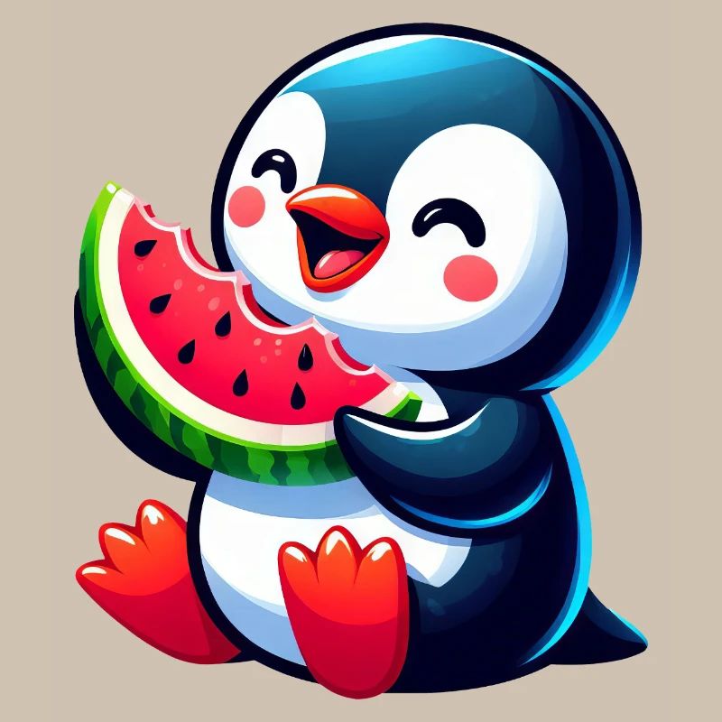 mignon pingouin melon pastèque dessin animé d’été