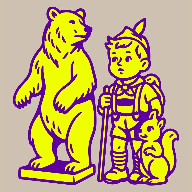Pop-Art Stilleben mit Bär, Junge und Eichhörnchen