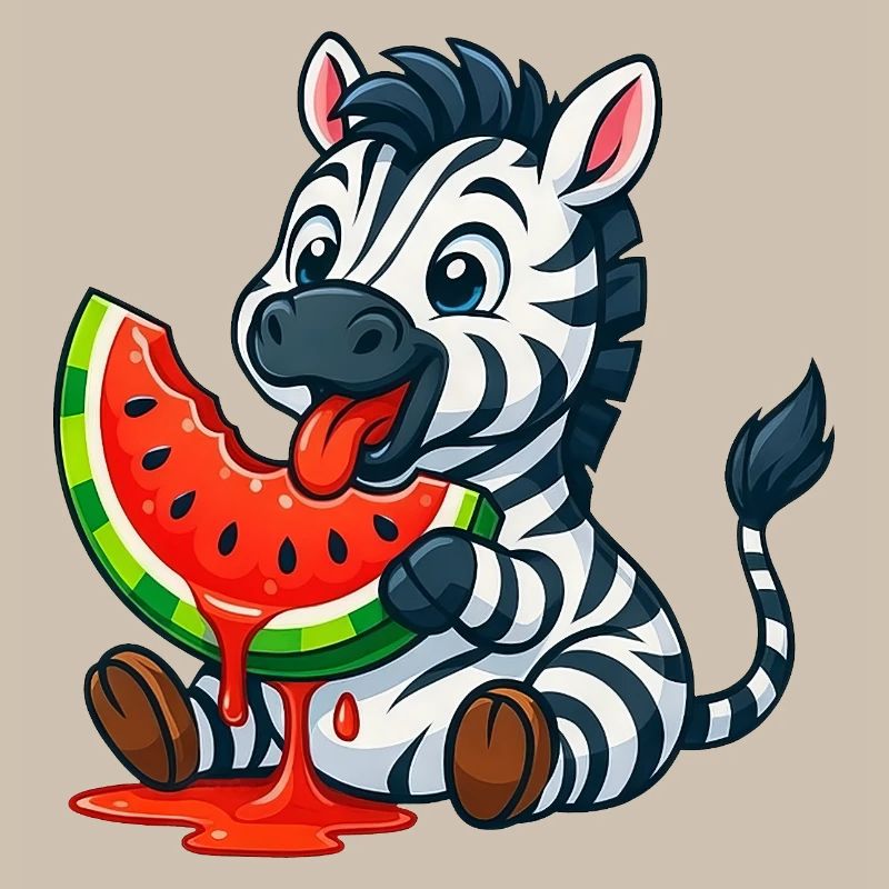 Zèbre mignon avec pastèque dessin animé d’été