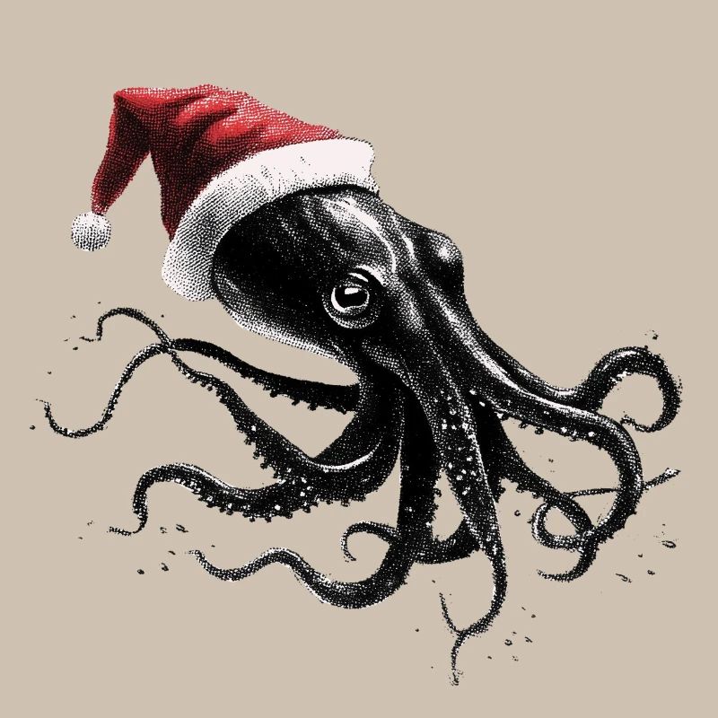 Pieuvre de Noël avec chapeau de Noël