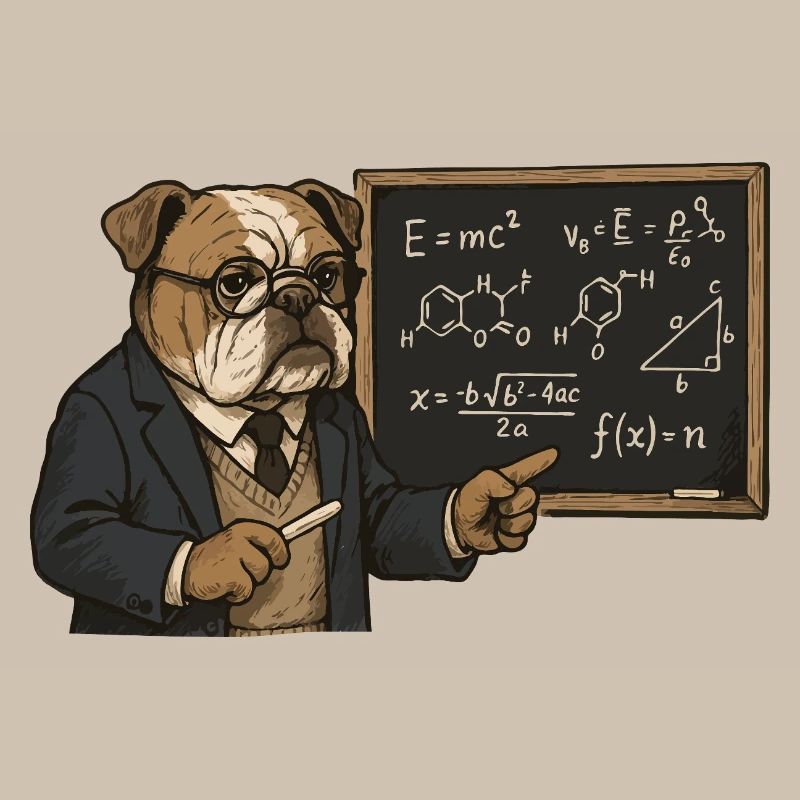 Professor Bulldog Teaching Math Science Chalkboard
