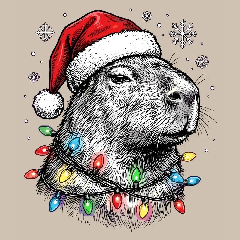 Un capybara mignon avec un chapeau de Noël