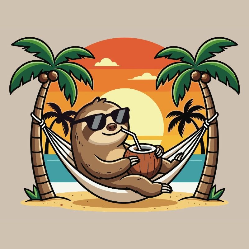 Funny Sloth on Beach Hammock Summer Vacation