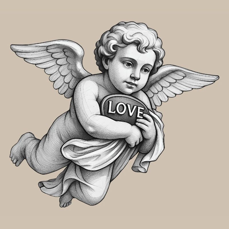 CUPID CHERUB - black & white