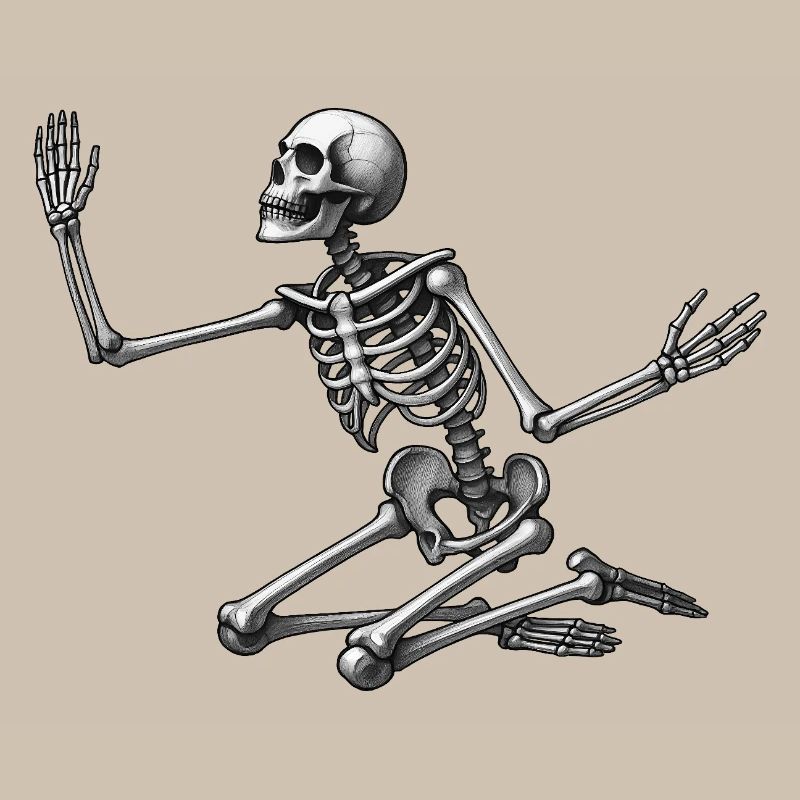 KNEELING SKELETON - black & white