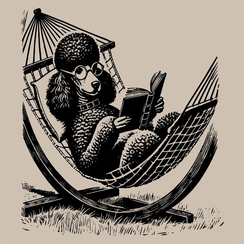 T-Shirt mit einem Pudel, der ein Buch liest
