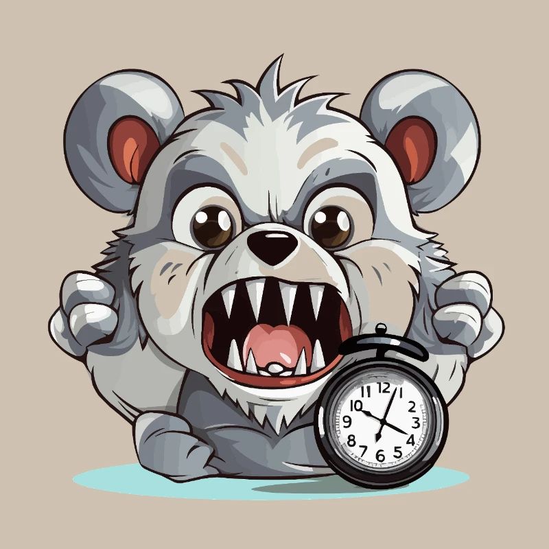 Aggressive panda with alarm clock