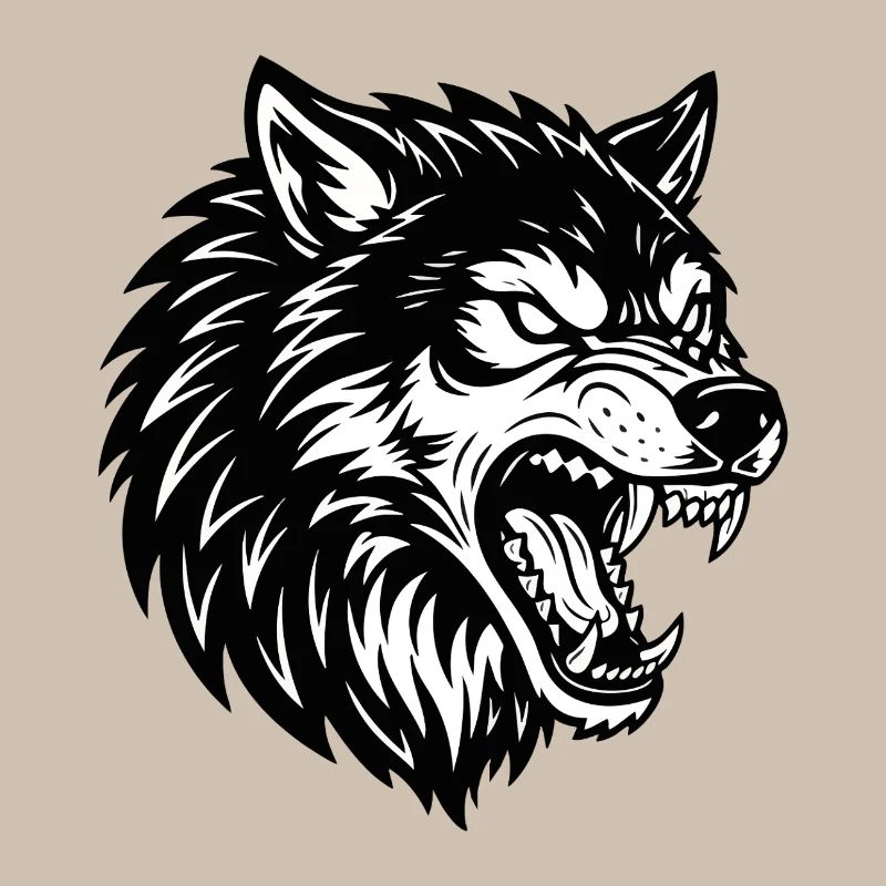 Wolf Schwarz-Weiß Wolf Alpha Maskottchen-Logo