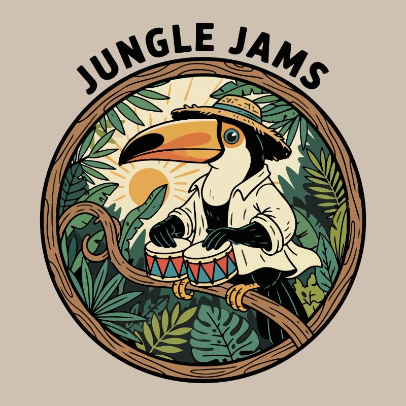 Toucan Jungle Jams Bongo Drummer Retro