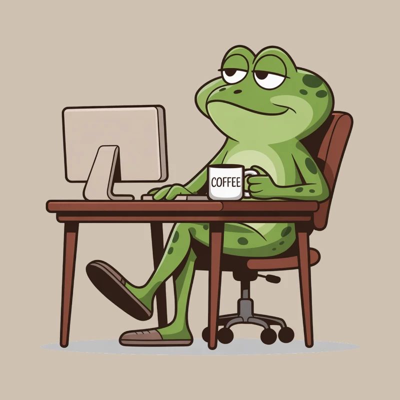 Frog office with coffee