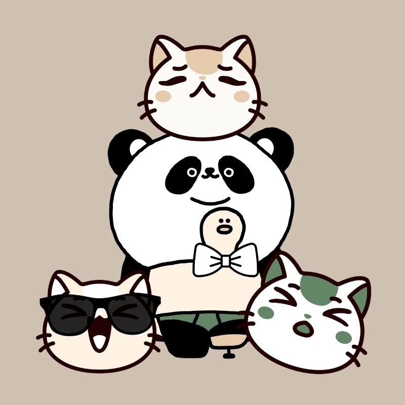 Panda Kawaii avec Prothèse et Équipe de Chats