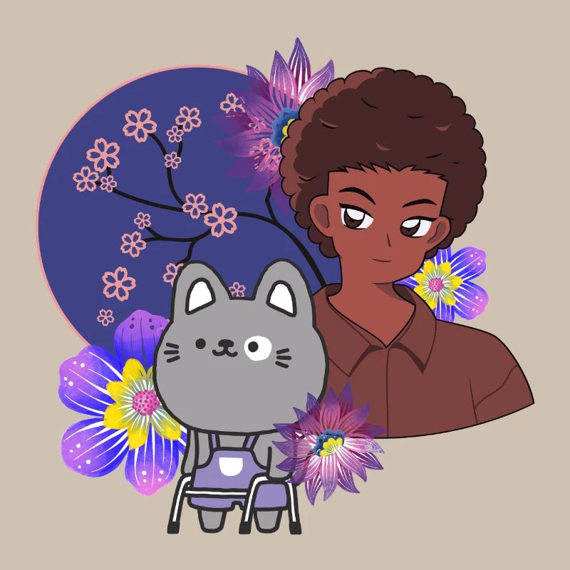 Garçon et chat animé avec des dessins de rôdeurs