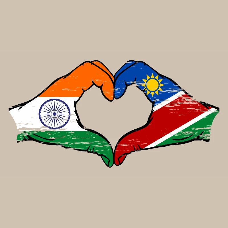 Drapeau de l'Inde et de la Namibie, mains en forme de cœur utilisées