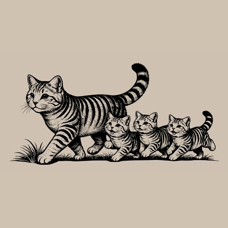 Mère chatte avec 3 chatons noirs